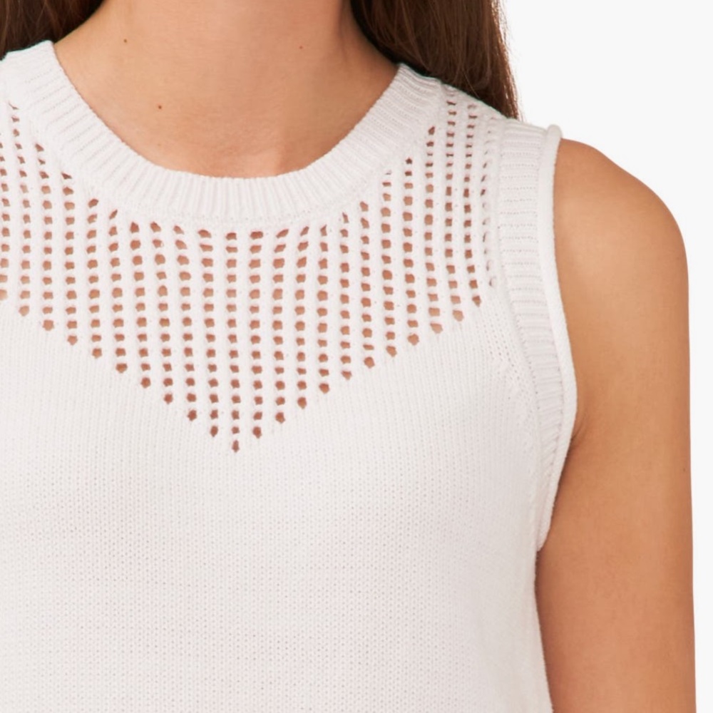 Sleeveless Crochet Tank Open Stitch Cotton Sweater Vest Summer White Top - Picture 2 of 8